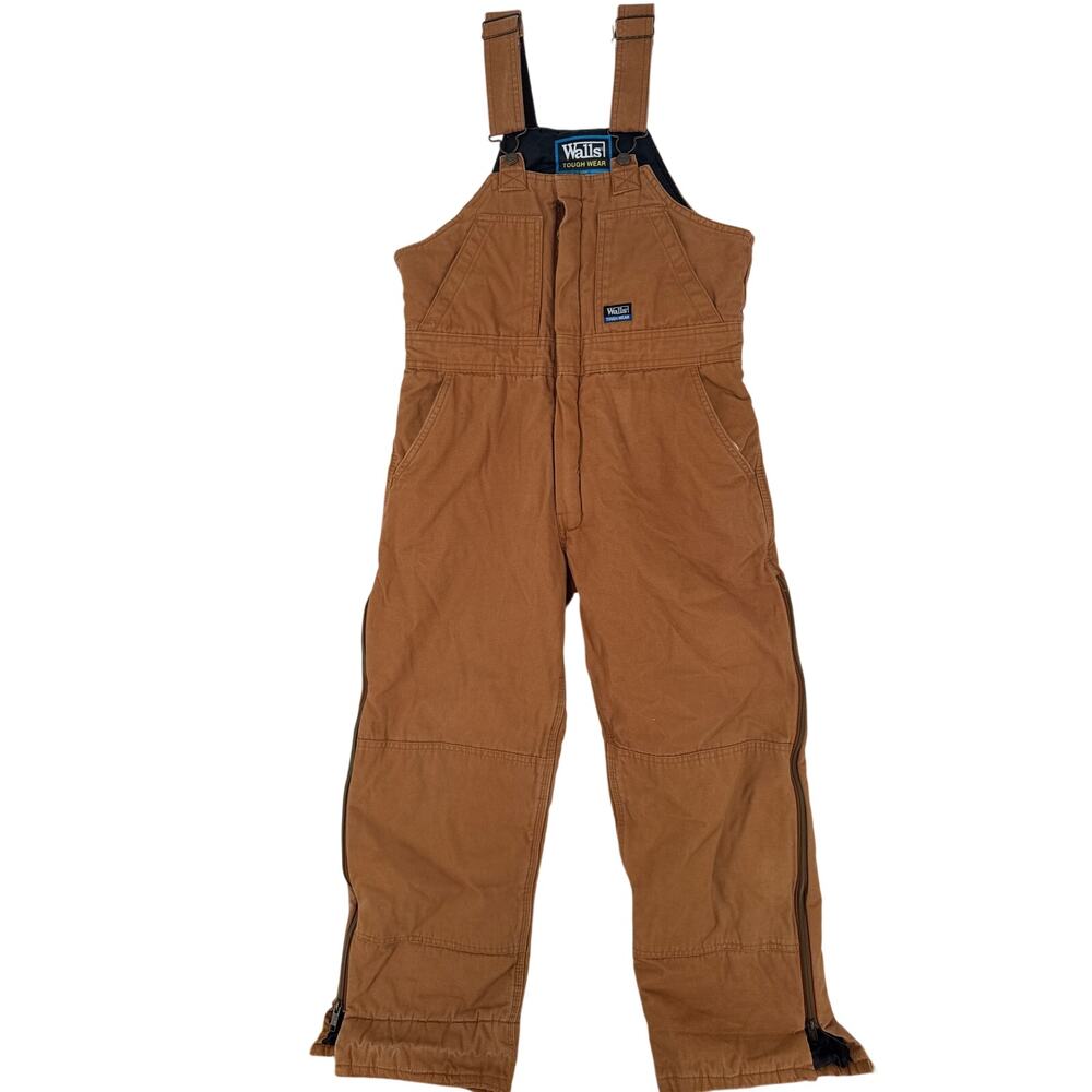Walls tough wear insulated kids brown canvas bib overalls size 16/18